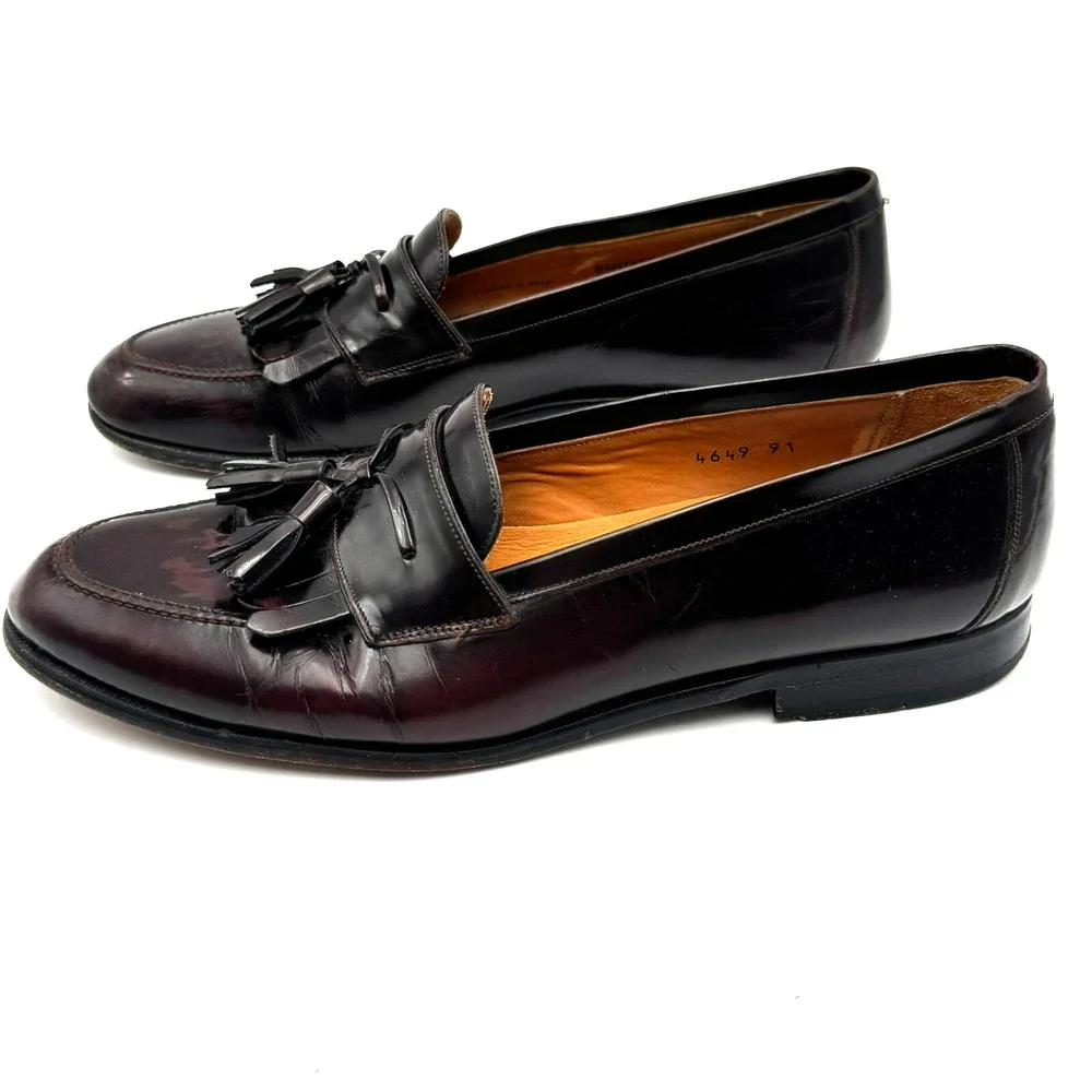 MEZLAN Men's 9M Santander Dress Shoes Burgundy Leather Kiltie‎ Tassel Loafers